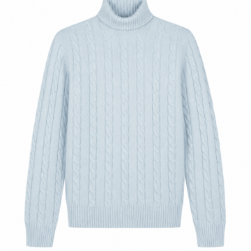 Light Blue Turtleneck Cable Knit Sweater