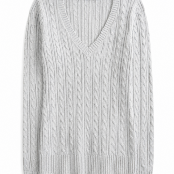 Light Gray Cable-Knit V-Neck Longline Sweater