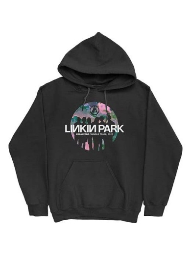 Black Graphic Print Pullover Hoodie with Kangaroo Pocket