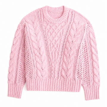 Light Pink Cable Knit Pullover Sweater