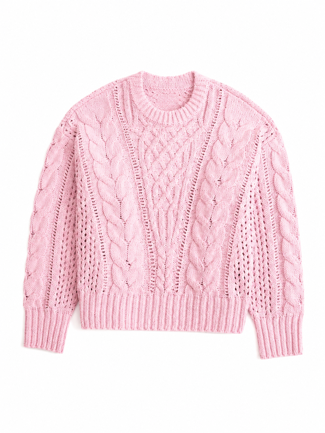 Light Pink Cable Knit Pullover Sweater