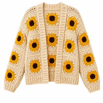Cream Sunflower Crochet Cardigan