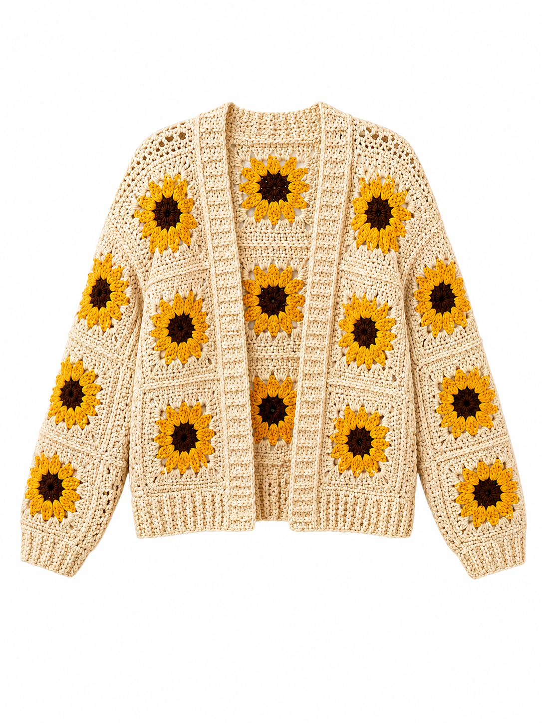 Cream Sunflower Crochet Cardigan
