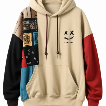 Color-Block Graphic Print Oversized Hoodie