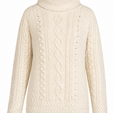 Ivory Cable Knit Turtleneck Sweater with Cowl Neck