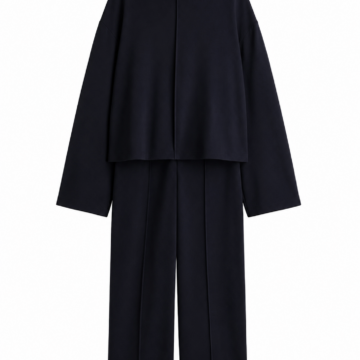 Black Oversized Funnel Neck Top and Straight-Leg Pants Set