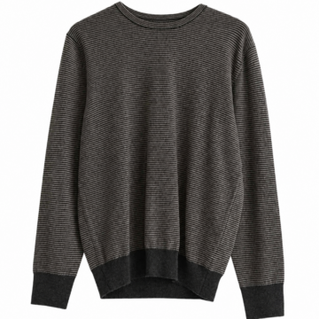 Charcoal and Grey Horizontal Stripe Crew Neck Sweater with Drop Shoulders