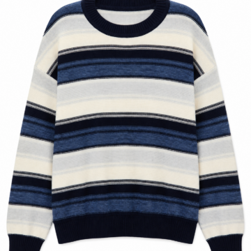 Navy Multi-Stripe Oversized Crewneck Sweater