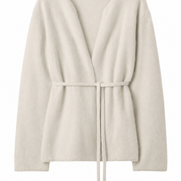 Off-White Knit Wrap Sweater with Belt and Deep V-Neck