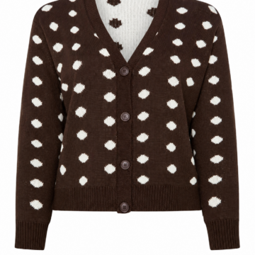 Dark Brown Polka Dot Knit Cardigan