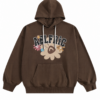 Dark Brown Floral Graphic Pullover Hoodie with Drawstring