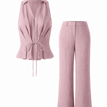 Dusty Rose Sleeveless Peplum Top and Wide-Leg Pants Set