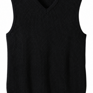 Black Sleeveless Ribbed Knit Vest