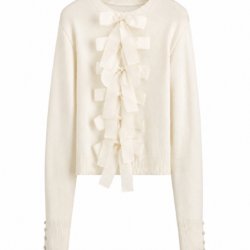 Cream Bow-Detail Relaxed Knit Sweater