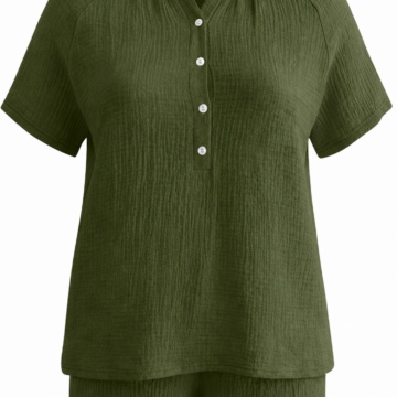 Dark Olive Crinkled Textured Top and Shorts Set