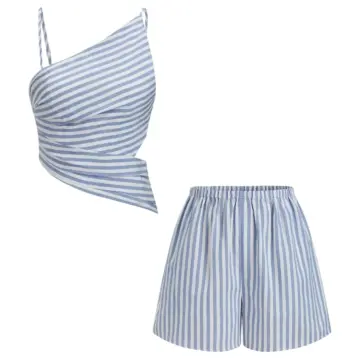 Blue and White Striped Cami and Shorts Two-Piece Set