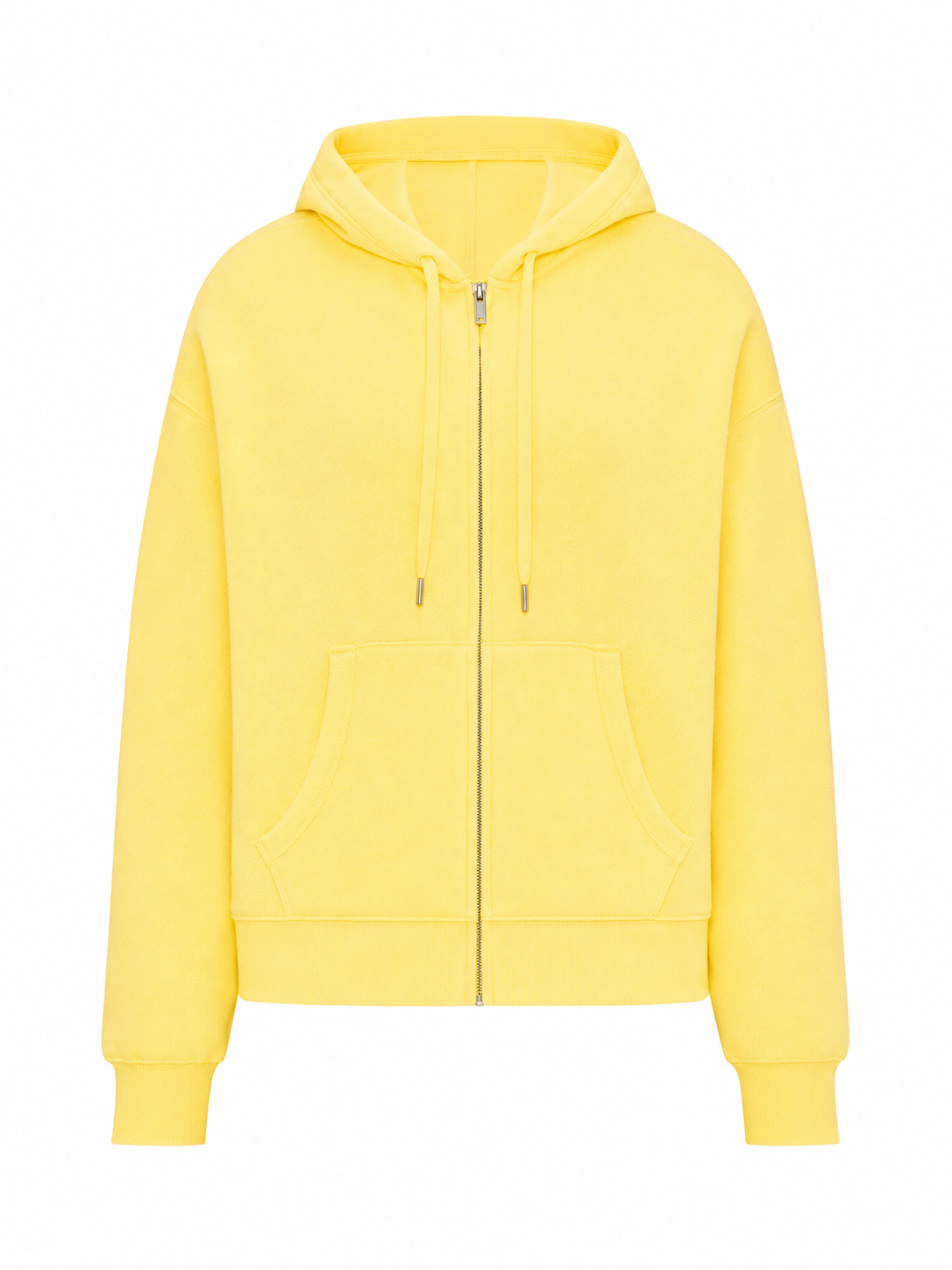 Bright Yellow Zip-Up Hoodie with Kangaroo Pockets
