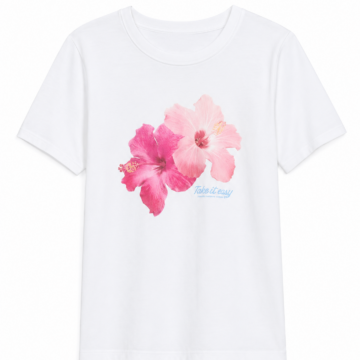 White Hibiscus Graphic Relaxed Fit Crewneck T-Shirt