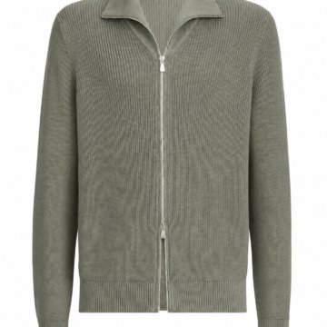 Sage Green Ribbed Knit Zip-Up Sweater