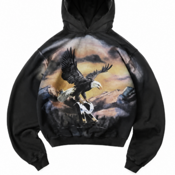 Black Graphic Print Oversized Pullover Hoodie