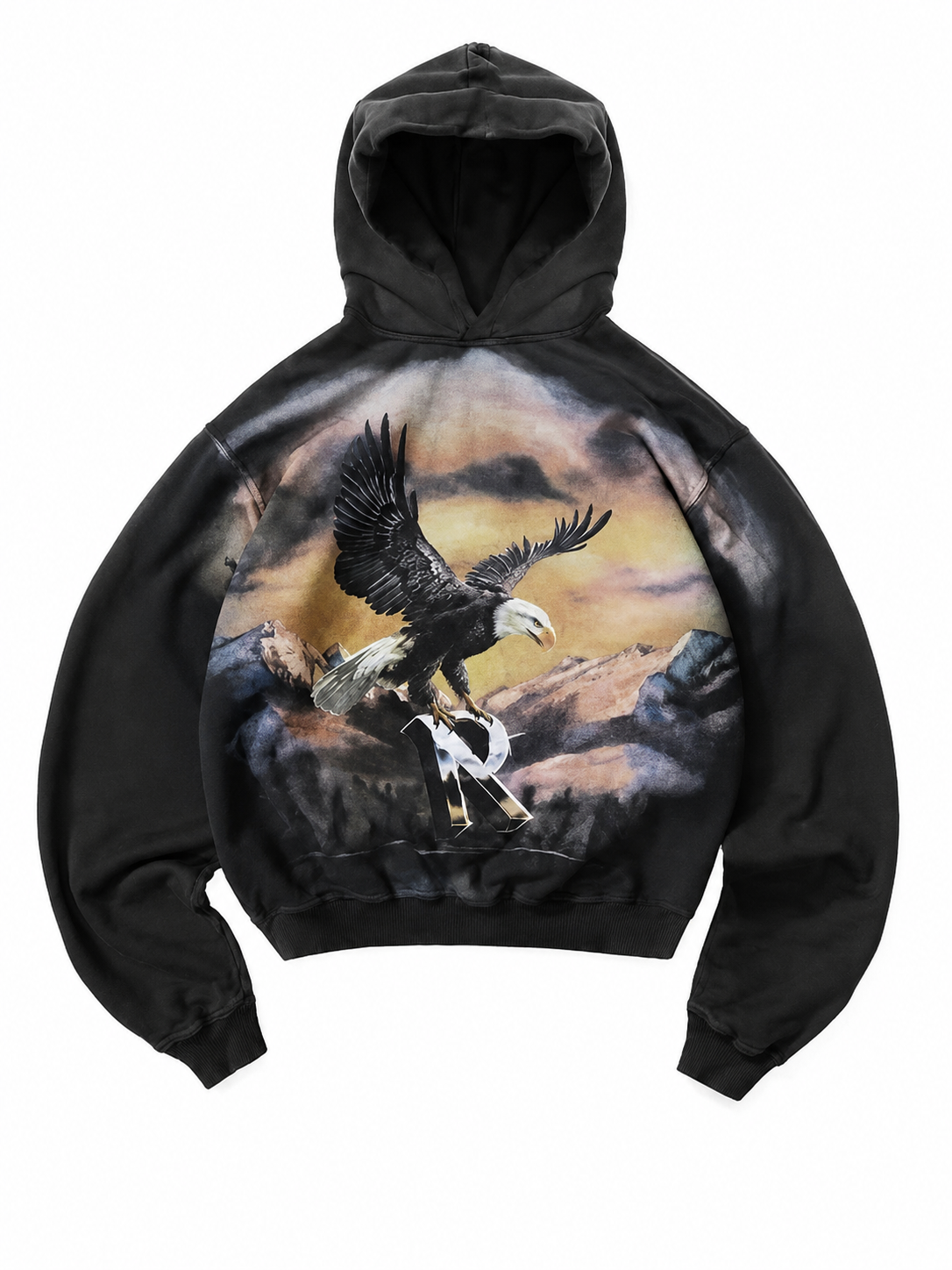 Black Graphic Print Oversized Pullover Hoodie