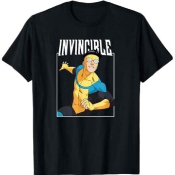 Black Graphic Crew Neck T-Shirt with Superhero Print