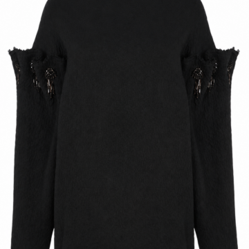 Black Crew Neck Sweater with Cut-Out Sleeves