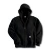 Black Full-Zip Hooded Sweatshirt with Dropped Shoulders