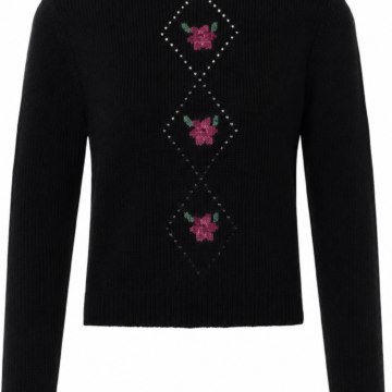 Black Floral Rhinestone Knit Sweater